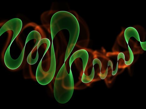 abstract eco fresh green smoke flame ribbon over black background.