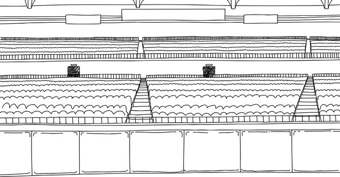 Large empty outline illustration of stadium with blank scoreboard signs