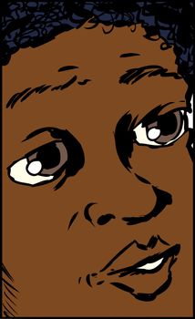 Close up illustration on face of child asking a question