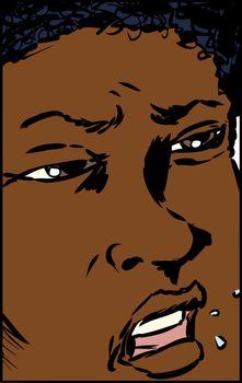 Cropped frame on face of African male with frustrated expression