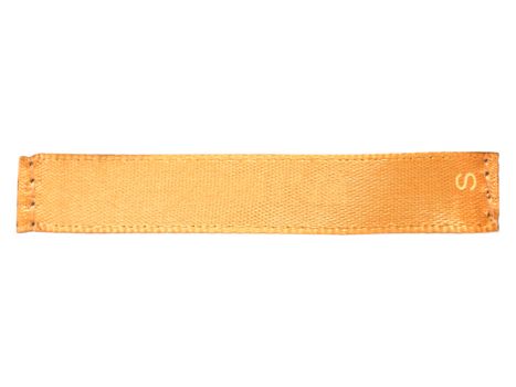 Blank orange clothes silk label with S size - isolated on white background