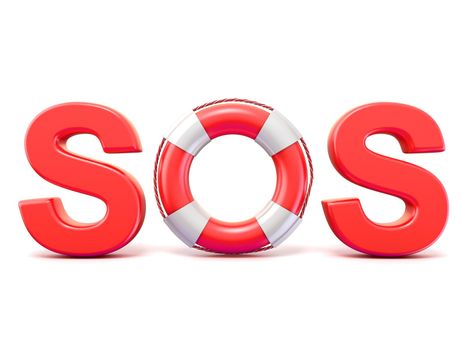 SOS sign, with lifebuoys. 3D render illustration isolated on white background