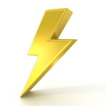 Lightning symbol, 3D golden sign isolated on white background