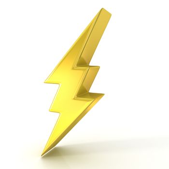 Lightning symbol, 3D golden sign isolated on white background