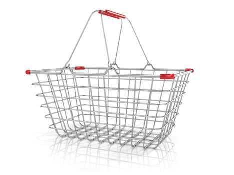 Steel wire shopping basket isolated on a white background. Side view