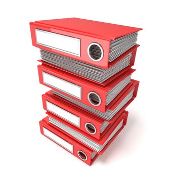 Batch of binders, red office folders. 3D render illustration isolated on white background
