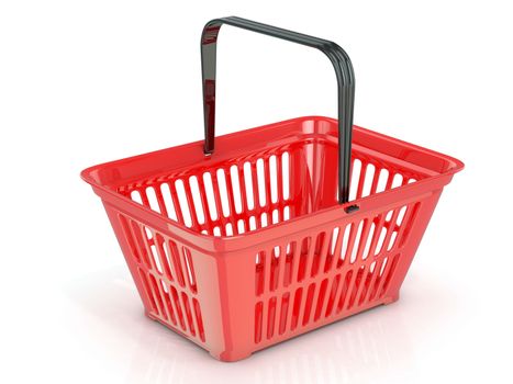 Red shopping basket, side view. 3D rendered illustration