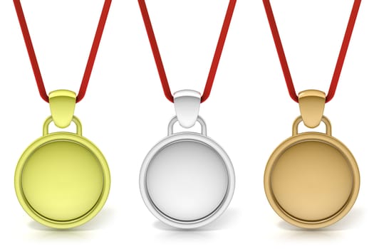 Three simple medals, gold, silver and bronze