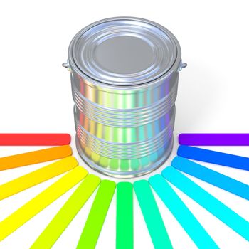 Colors guide reflection on a tin. 3D render illustration isolated on white background