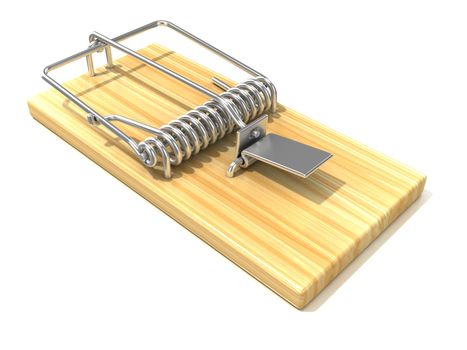 Mousetrap, 3D render, Isolated on white background