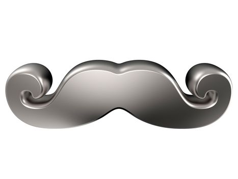 Silver mustache. 3D render illustration isolated on white background