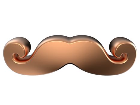 Bronze mustache. 3D render illustration isolated on white background