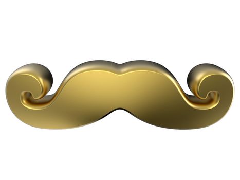 Gold mustache. 3D render illustration isolated on white background
