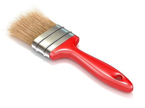 Red paintbrush, back view. 3D render illustration isolated on white background
