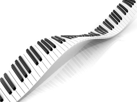 Wavy abstract piano keyboard isolated on white