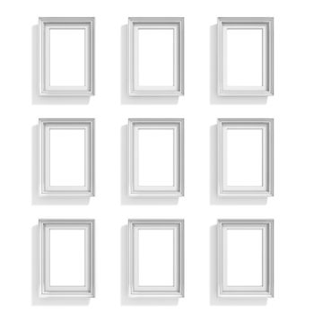Blank picture frames. Website background template. Composition set isolated on white background