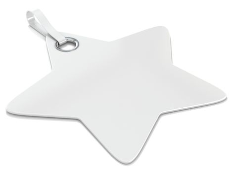 White plastic star label. Horizontal. 3D render illustration isolated on white background