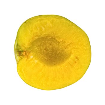 Greenish-yellow cut plum isolated on a white background