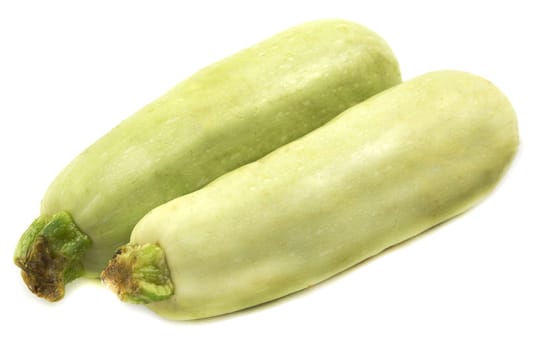 Two ripe bright large Zucchini, isolated on white background.