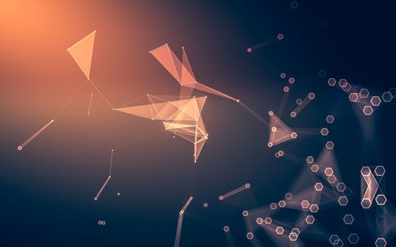 Abstract polygonal space low poly dark background with connecting dots and lines. Connection structure. 3d rendering