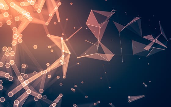 Abstract polygonal space low poly dark background with connecting dots and lines. Connection structure. 3d rendering