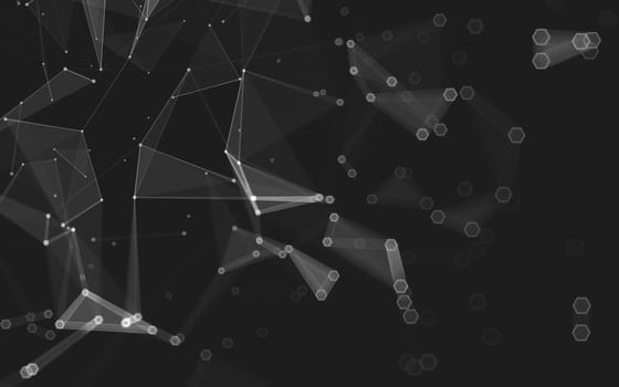 Abstract polygonal space low poly dark background with connecting dots and lines. Connection structure. 3d rendering