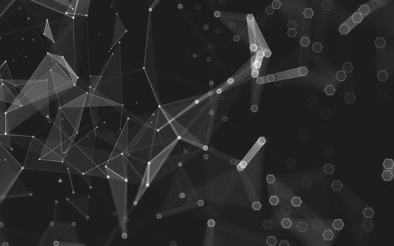 Abstract polygonal space low poly dark background with connecting dots and lines. Connection structure. 3d rendering