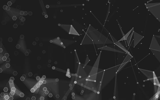 Abstract polygonal space low poly dark background with connecting dots and lines. Connection structure. 3d rendering