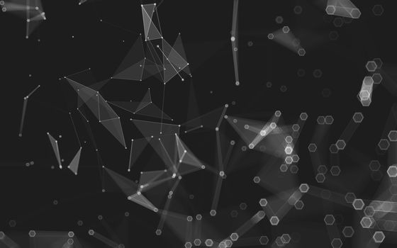 Abstract polygonal space low poly dark background with connecting dots and lines. Connection structure. 3d rendering