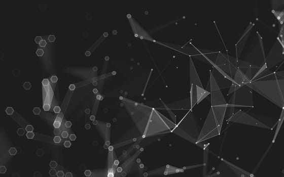 Abstract polygonal space low poly dark background with connecting dots and lines. Connection structure. 3d rendering