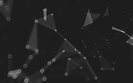 Abstract polygonal space low poly dark background with connecting dots and lines. Connection structure. 3d rendering