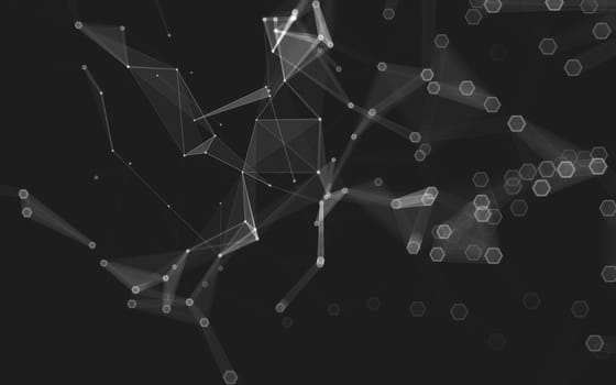 Abstract polygonal space low poly dark background with connecting dots and lines. Connection structure. 3d rendering