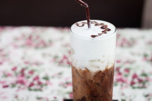 Iced mocha with milk micro foam, stock photo