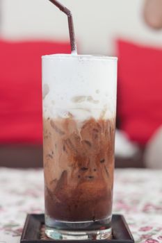 Iced mocha with milk micro foam, stock photo