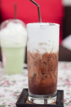 Iced mocha with milk micro foam, stock photo