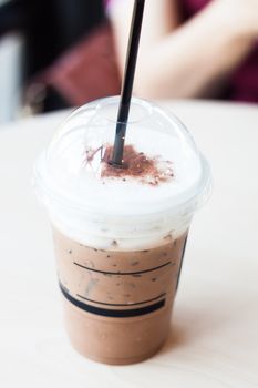 Iced mocha with milk micro foam, stock photo