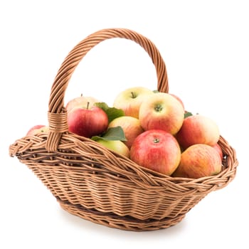 juicy apples in basket, isolated on white. Selective focus.