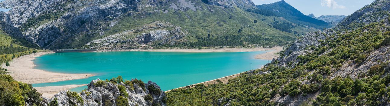 Landscape panorama the Cuber reservoir in the Sierra de Tramuntana, Mallorca, Spain.