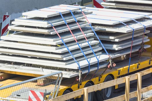 Precast concrete walls on a truck Low loader