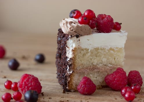 peace of cake decorated with fresh berries