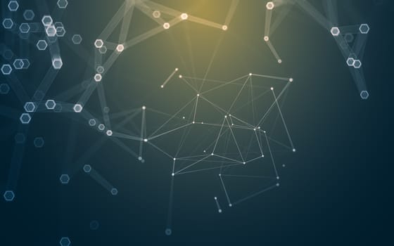 Abstract polygonal space low poly dark background with connecting dots and lines. Connection structure. 3d rendering