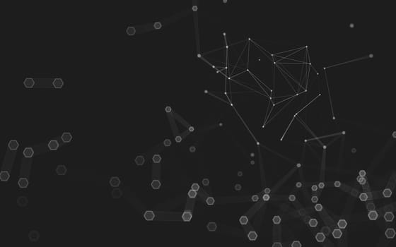 Abstract polygonal space low poly dark background with connecting dots and lines. Connection structure. 3d rendering