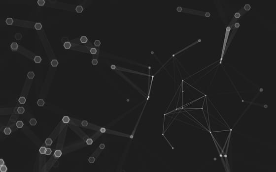 Abstract polygonal space low poly dark background with connecting dots and lines. Connection structure. 3d rendering