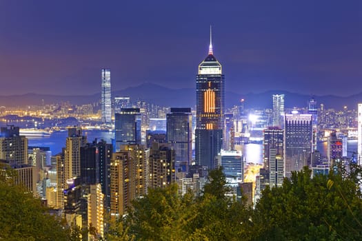 Hong Kong cityscape harbor view at night