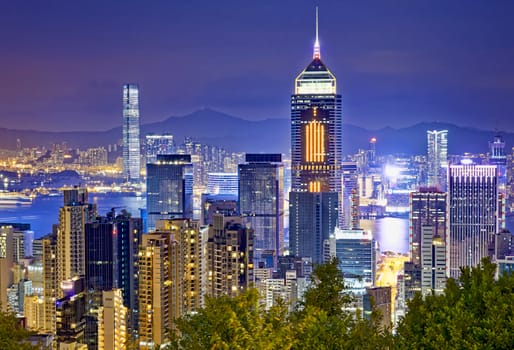 Hong Kong cityscape harbor view at night