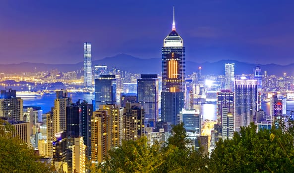 Hong Kong cityscape harbor view at night