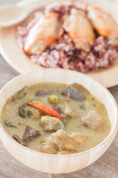 Multi grains berry rice with green curry, stock photo