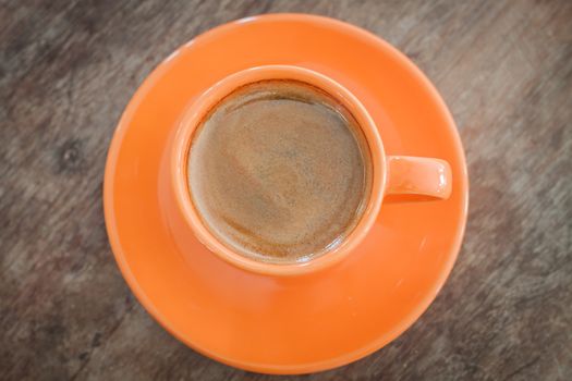 Hot coffee on wooden table, stock photo