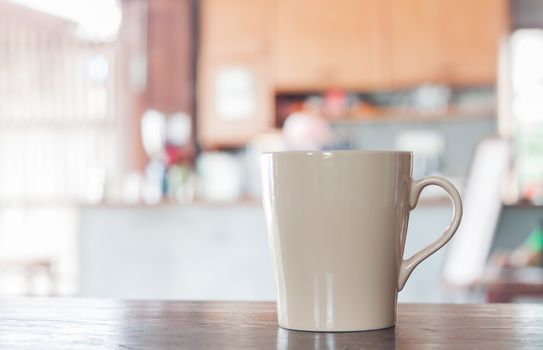 Coffee mug in coffee shop, stock photo