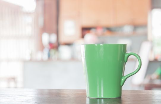 Coffee mug in coffee shop, stock photo